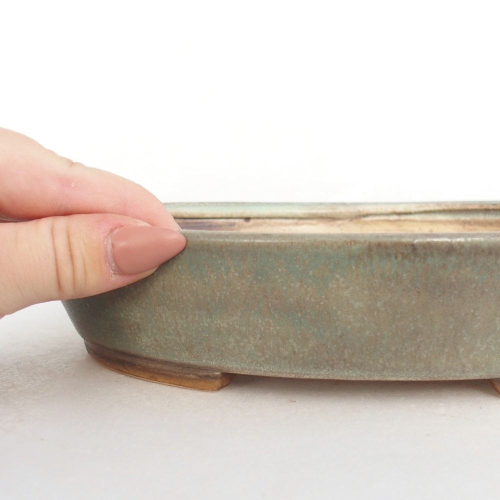 Ceramic bonsai bowl 22,5 x 20 x 4,5 cm, green