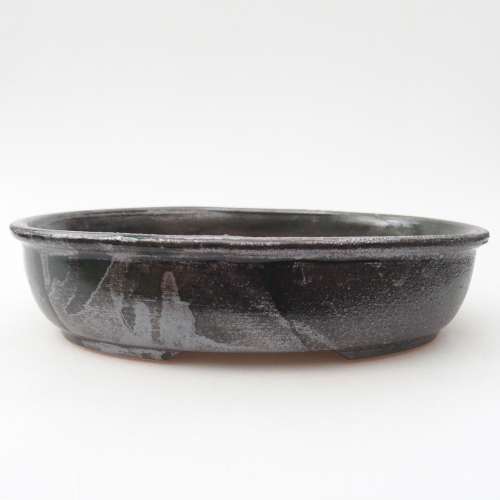 Ceramic bonsai bowl 22 x 17 x 5 cm, metallic green