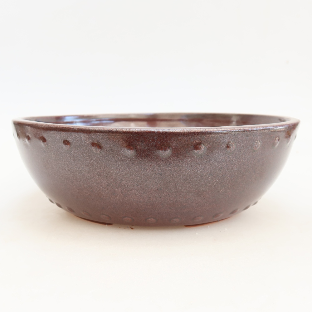 Ceramic bonsai pot, 24.5 x 24.5 x 7.5 cm, burgundy