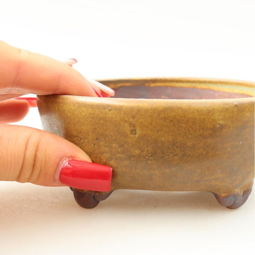 Ceramic bonsai pot, 10.5 x 10.5 x 4 cm, brown