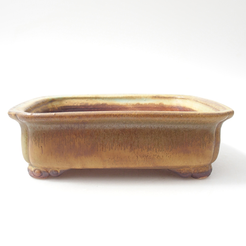 Ceramic bonsai bowl 19,5 x 16,5 x 6 cm, color green