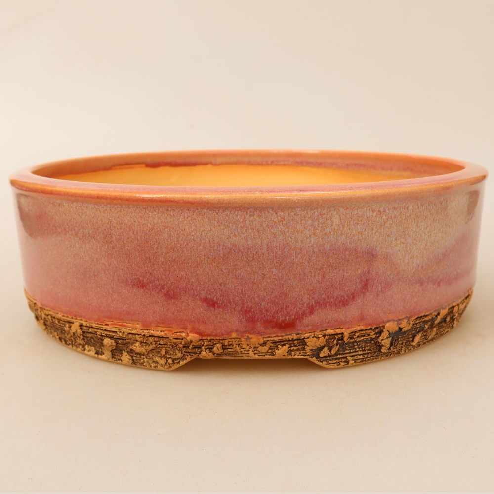 Ceramic bonsai pot, 23.5 x 23.5 x 7 cm, pink