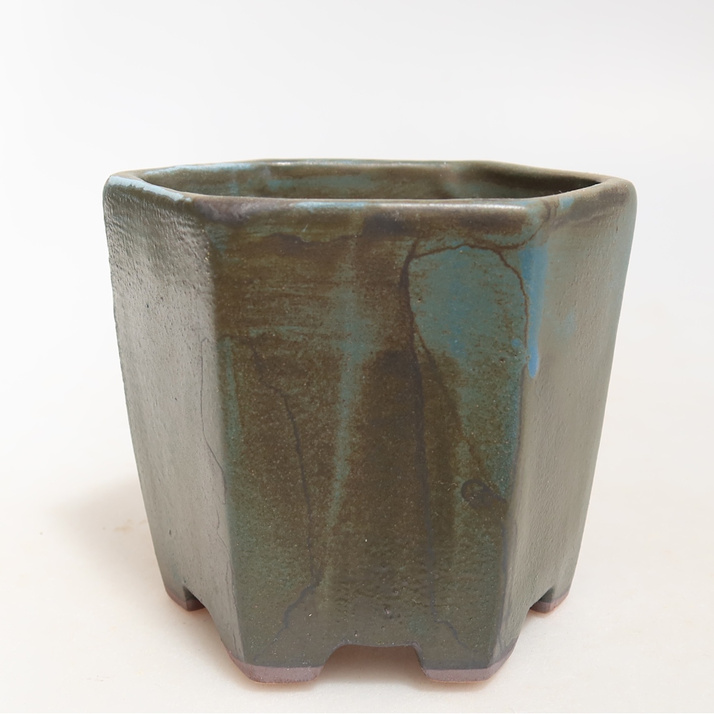 Ceramic bonsai pot, 9 x 8.5 x 8 cm, brown-blue