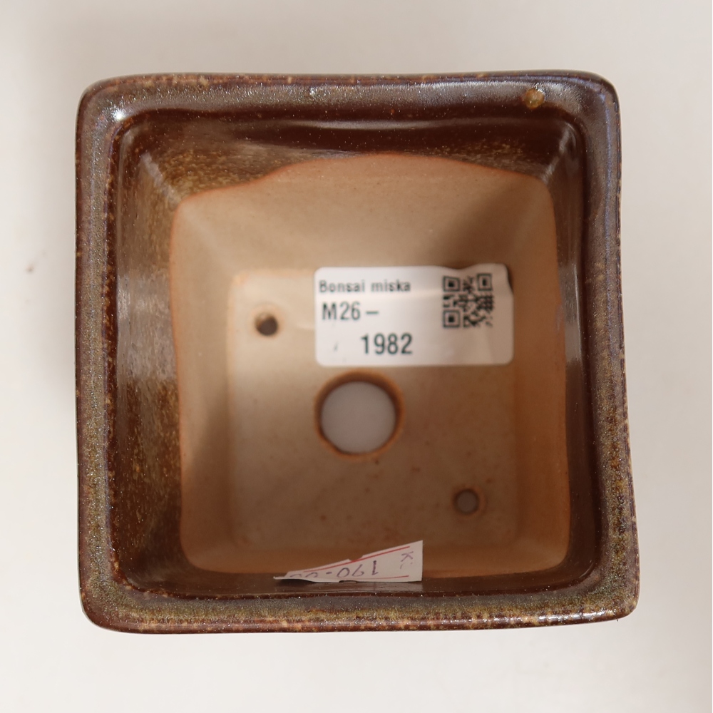 Ceramic bonsai pot, 7.5 x 7.5 x 9.5 cm, brown