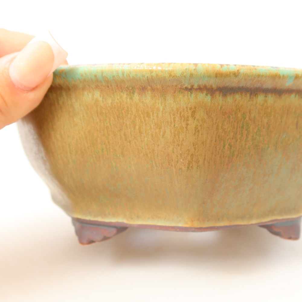 Ceramic bonsai pot, 17 x 16 x 6.5 cm, green
