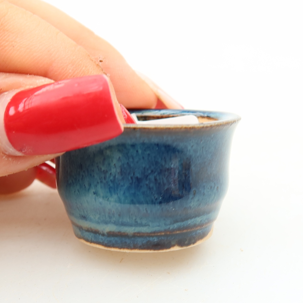 Ceramic bonsai pot, 3.5 x 3.5 x 2.5 cm, blue