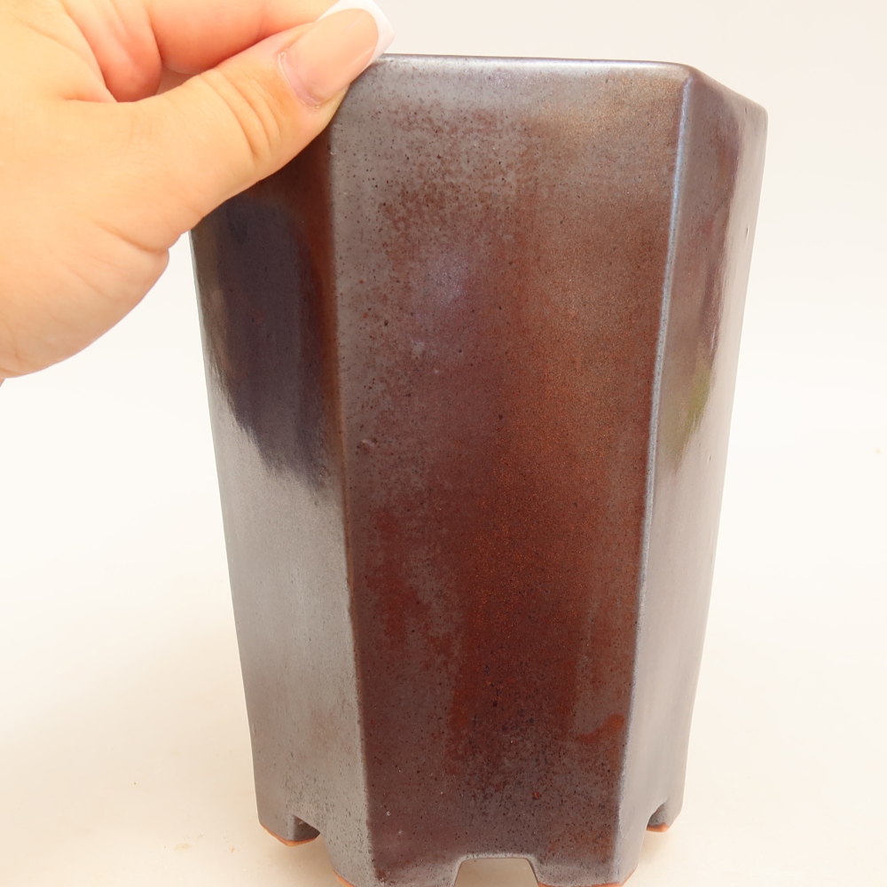 Ceramic bonsai pot, 13 x 12 x 17 cm, metallic color