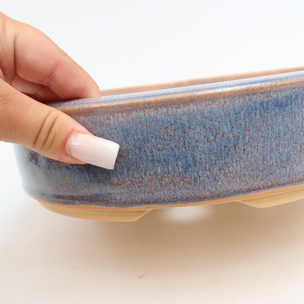 Ceramic bonsai pot, 22.5 x 22.5 x 5.5 cm, blue