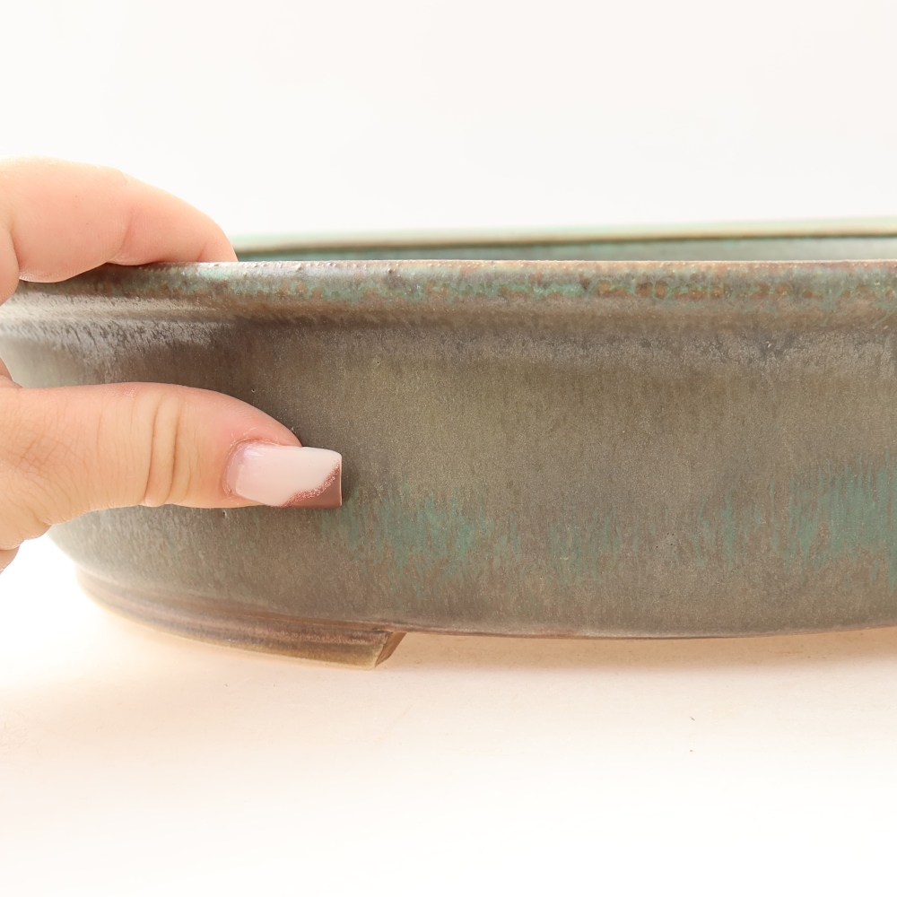 Ceramic bonsai pot, 31 x 27 x 7.5 cm, green