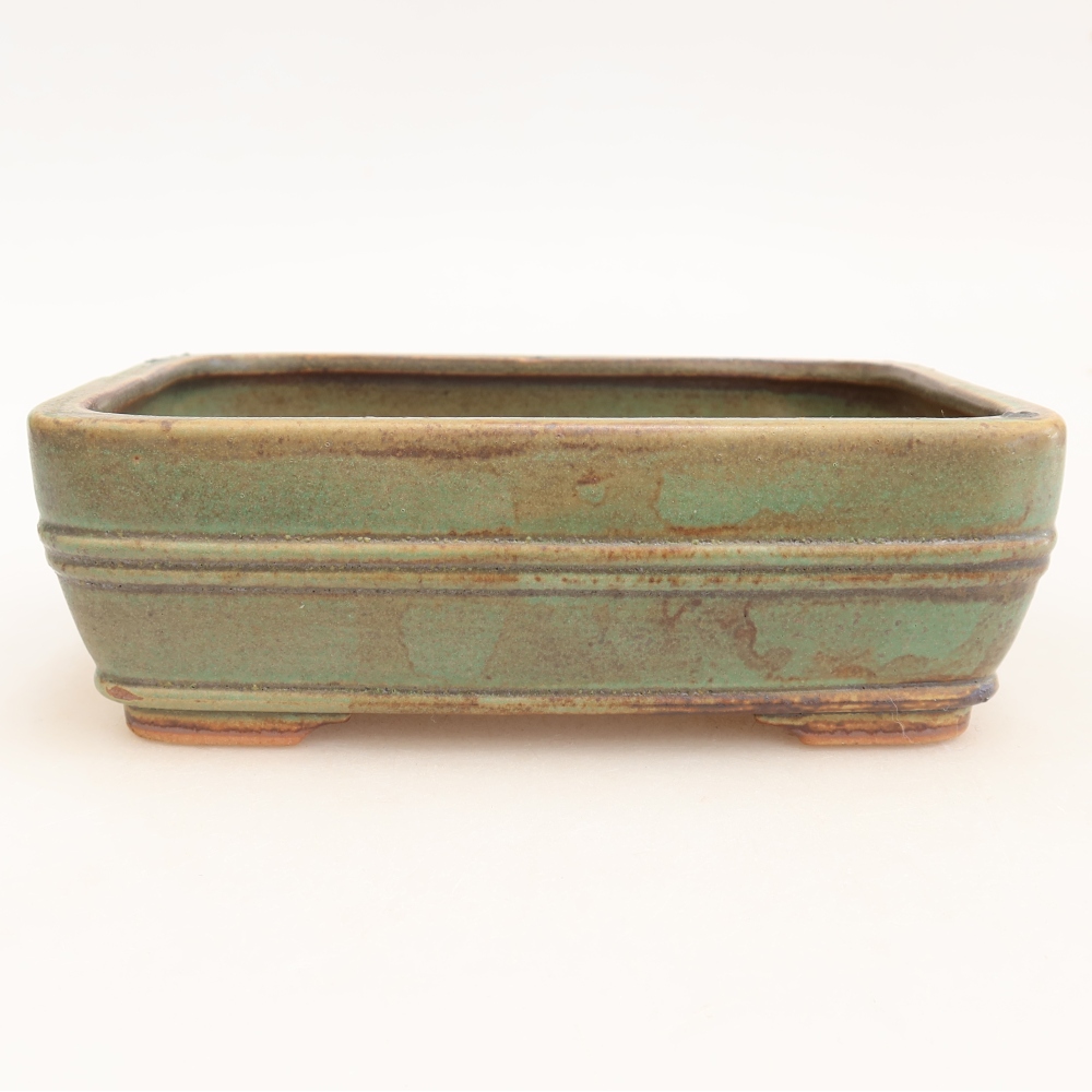 Ceramic bonsai pot, 17 x 12.5 x 5.5 cm, green