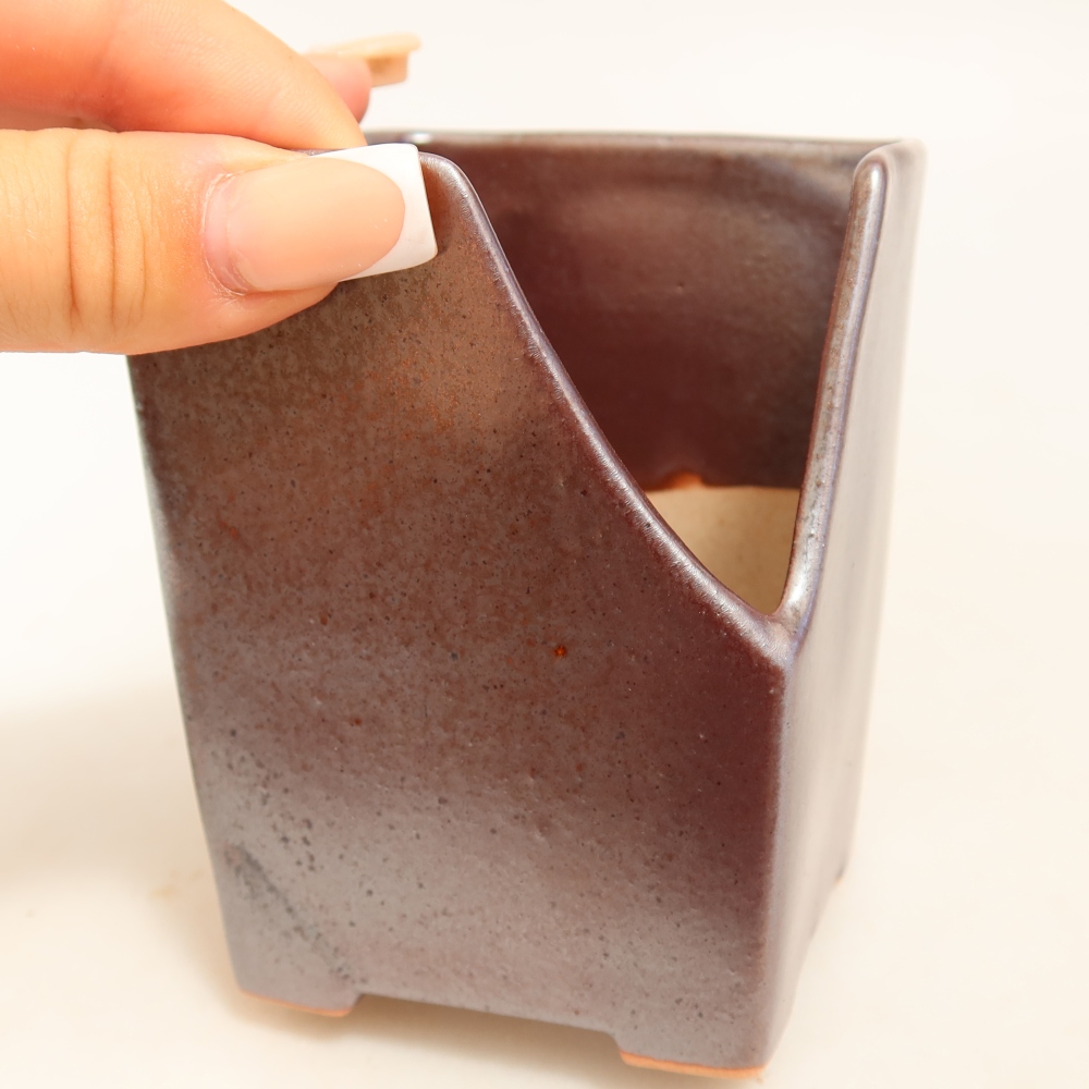 Ceramic bonsai pot, 8 x 8 x 10 cm, metallic color