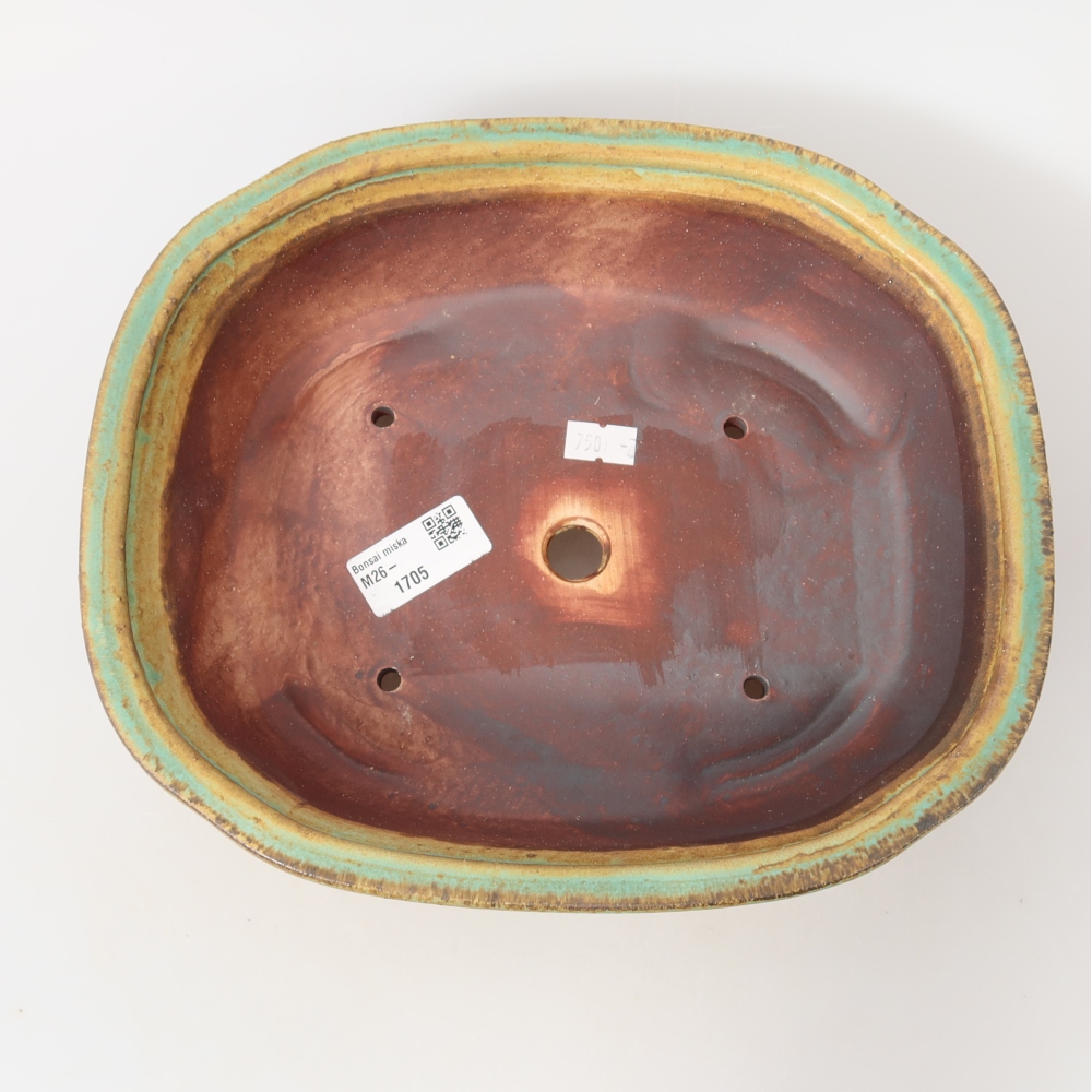 Ceramic bonsai bowl 25 x 21,5 x 7,5 cm, green