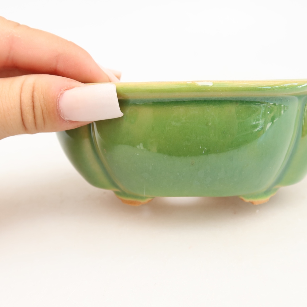 Ceramic bonsai pot, 12.5 x 10.5 x 4.5 cm, green