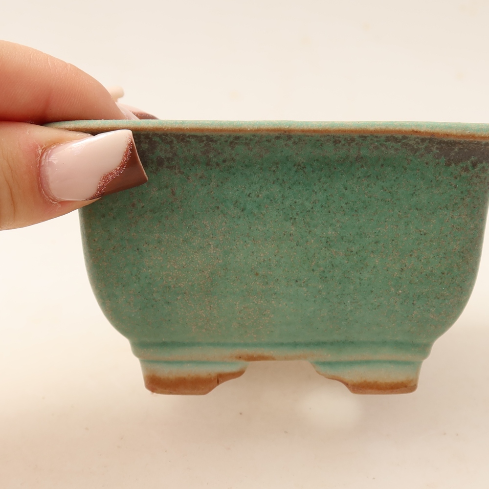 Ceramic bonsai pot, 9.5 x 9.5 x 5.5 cm, green