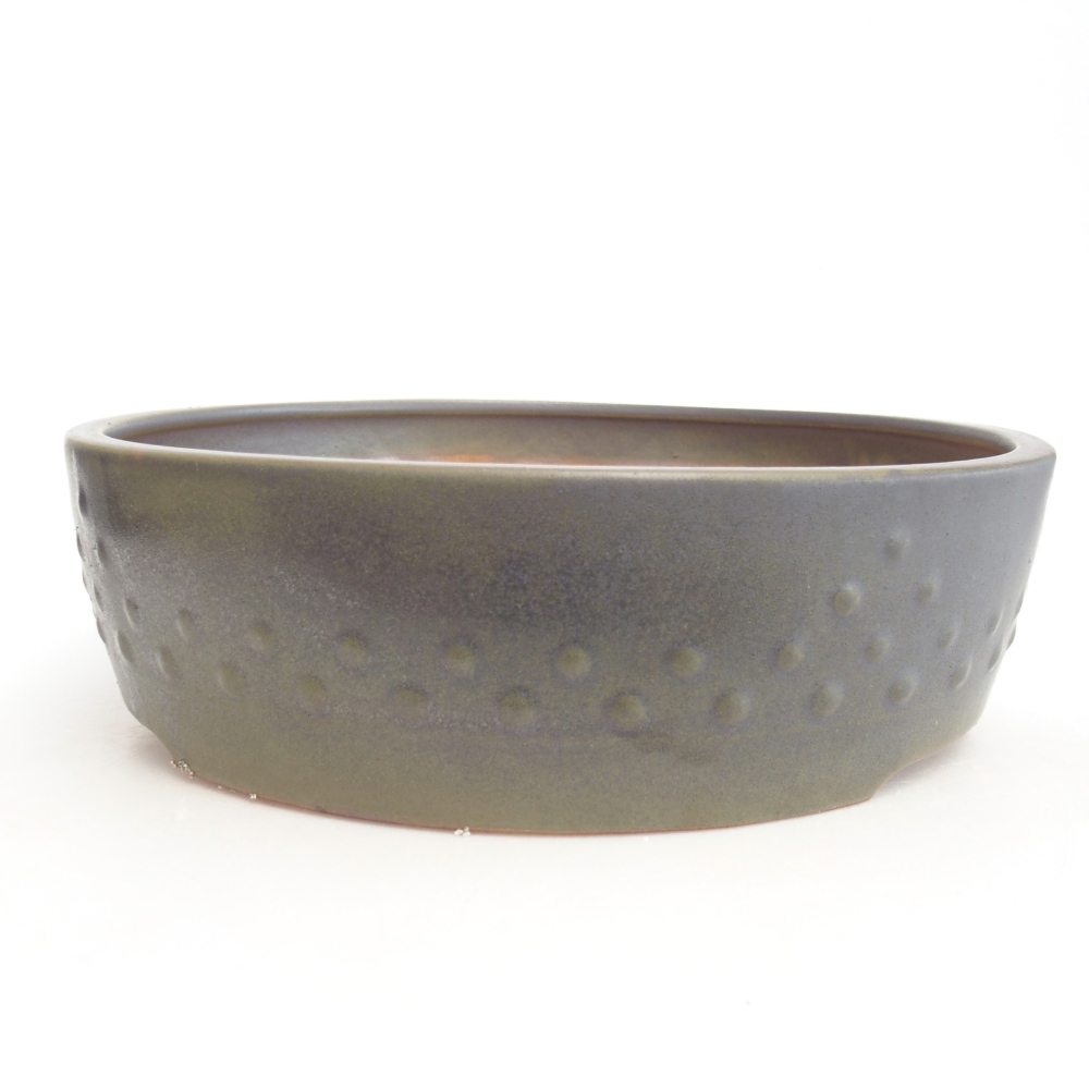 Ceramic bonsai bowl 24,5 x 24,5 x 7,5 cm, green-grey