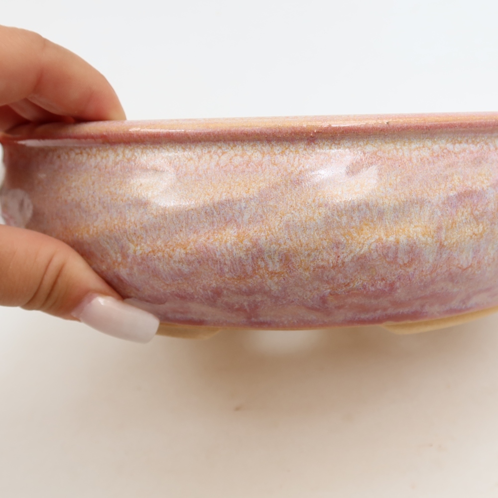 Ceramic bonsai pot, 21.5 x 21.5 x 6 cm, pink