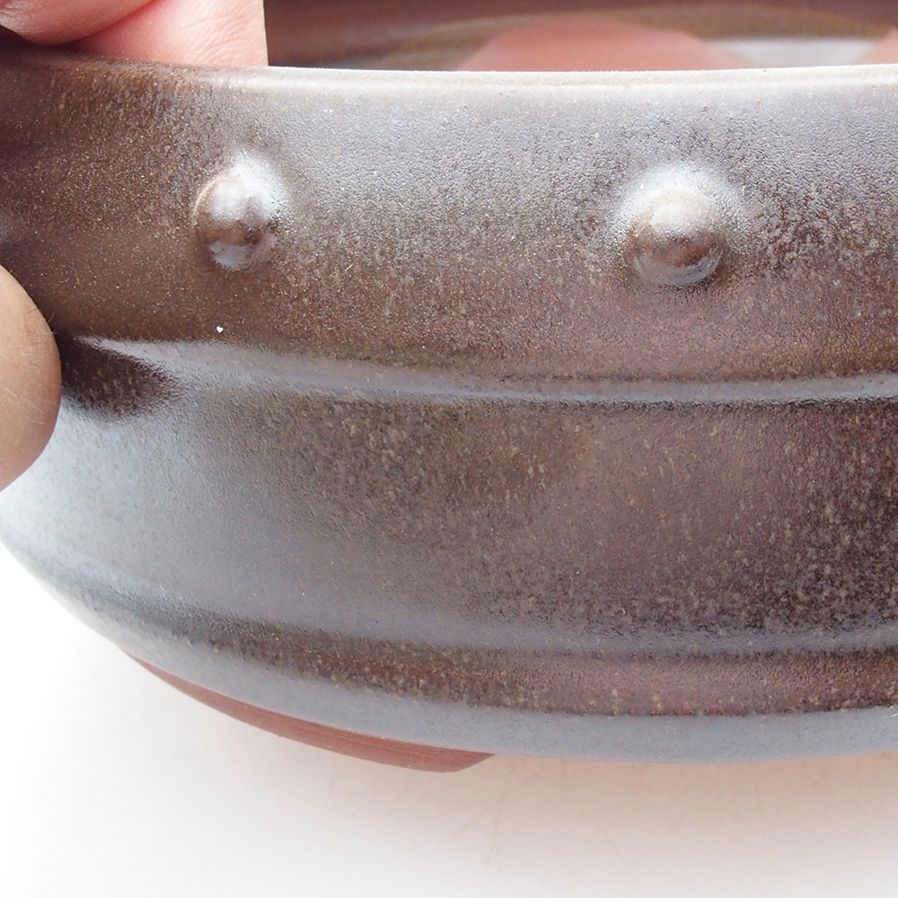 Ceramic bonsai bowl 18,5 x 18,5 x 6,5 cm, brown color