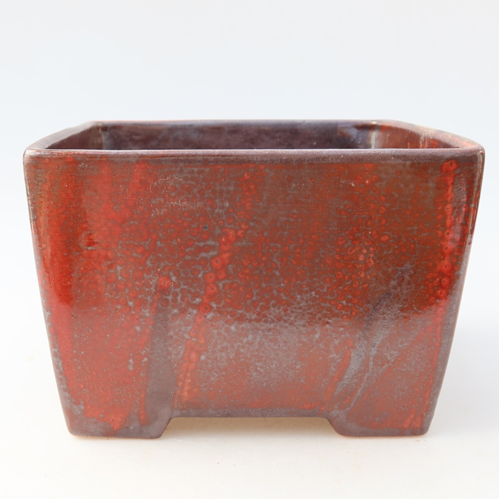 Ceramic bonsai pot, 15.5 x 15.5 x 11 cm, red