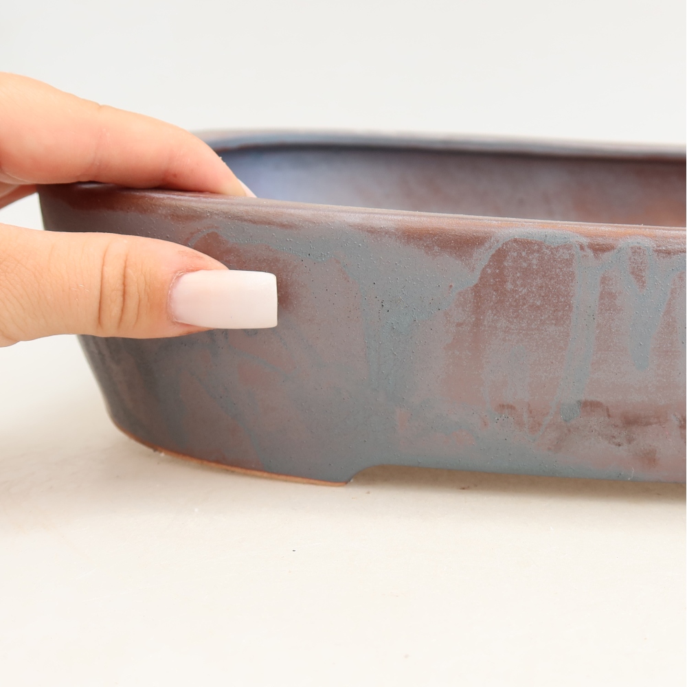 Ceramic bonsai bowl 32 x 24,5 x 6,5 cm, metal colour