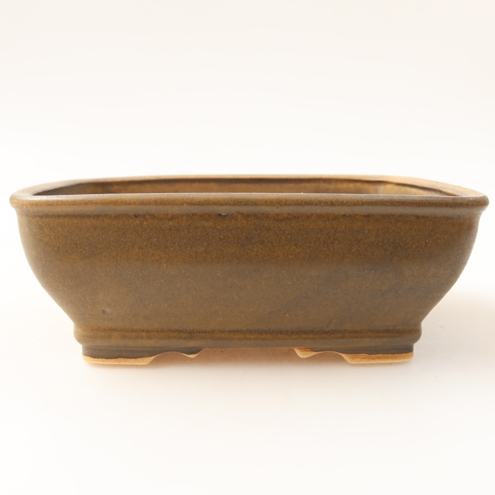 Ceramic bonsai pot, 15 x 12.5 x 5.5 cm, brown