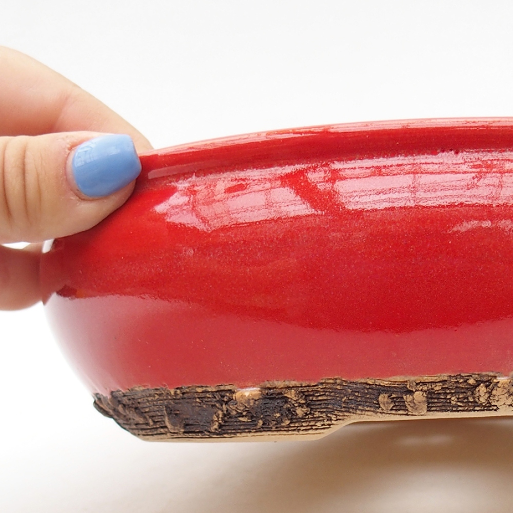 Ceramic bonsai bowl 18,5 x 18,5 x 6 cm, color red