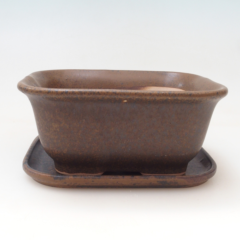 Bonsai pot + saucer H38 - 12x10x5.5 cm. - brown
