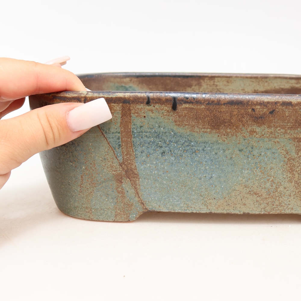 Ceramic bonsai pot, 23 x 17.5 x 7.5 cm, blue-brown