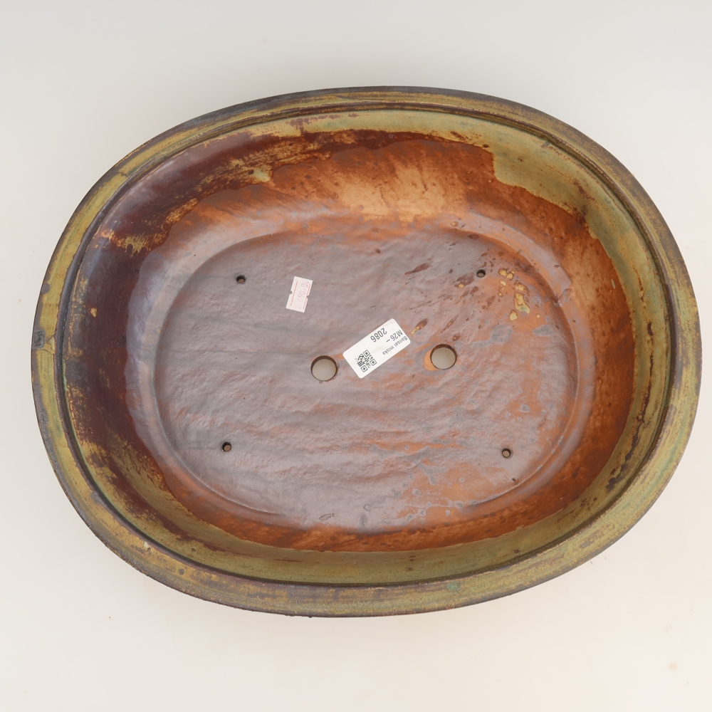 Ceramic bonsai pot, 36 x 30 x 9 cm, brown-green