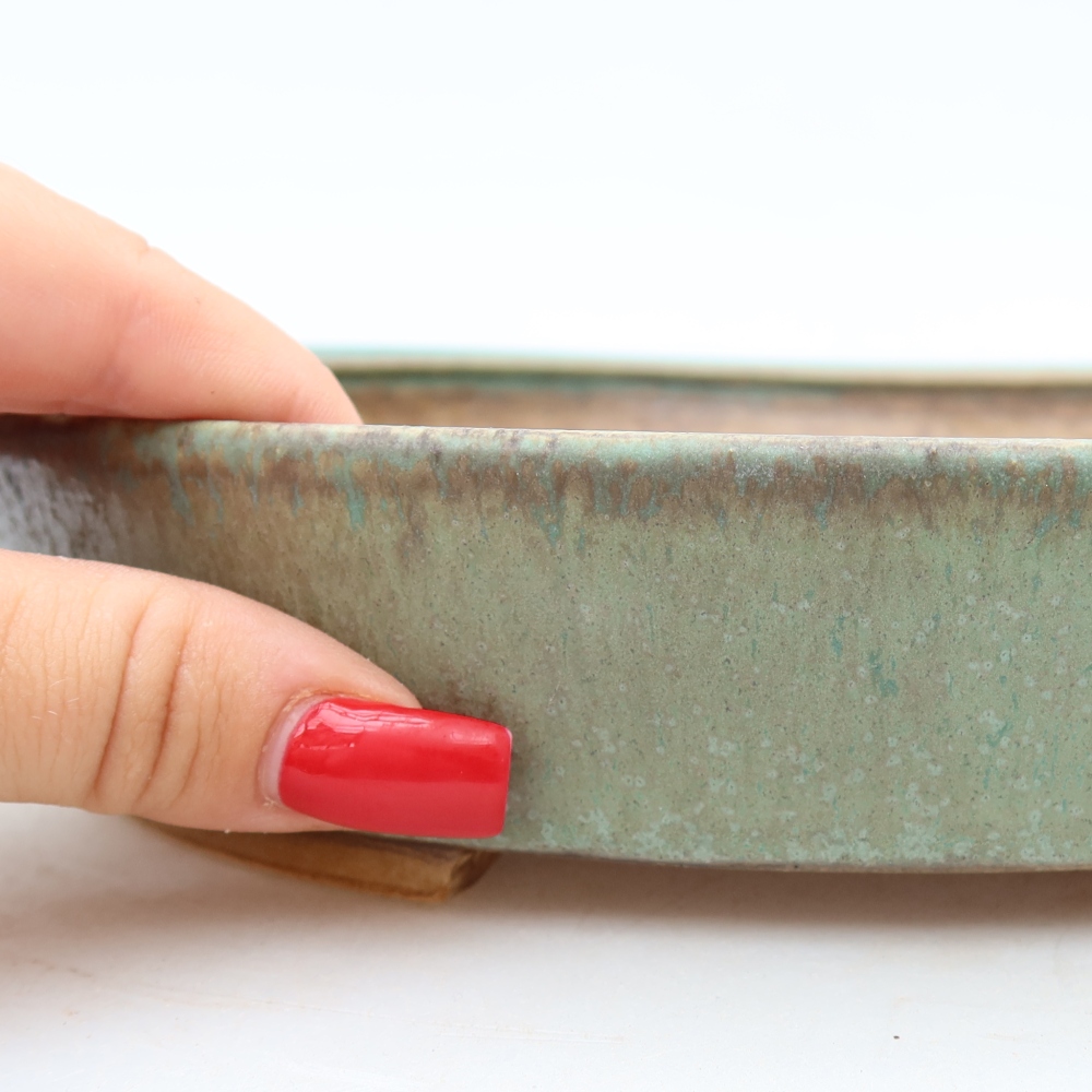 Ceramic bonsai bowl 21 x 19 x 4,5 cm, green