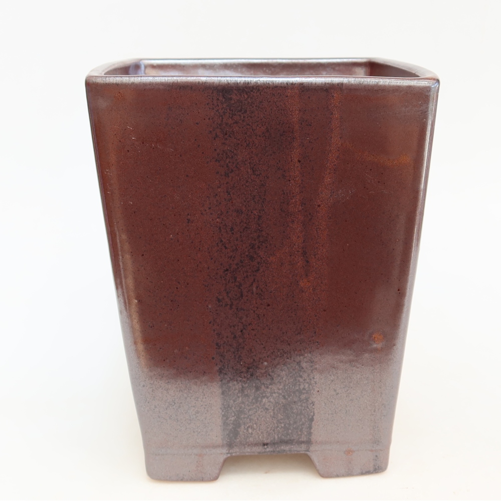 Ceramic bonsai pot, 15.5 x 15.5 x 19 cm, brown