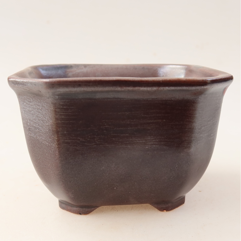 Ceramic bonsai pot, 10 x 10 x 6.5 cm, brown