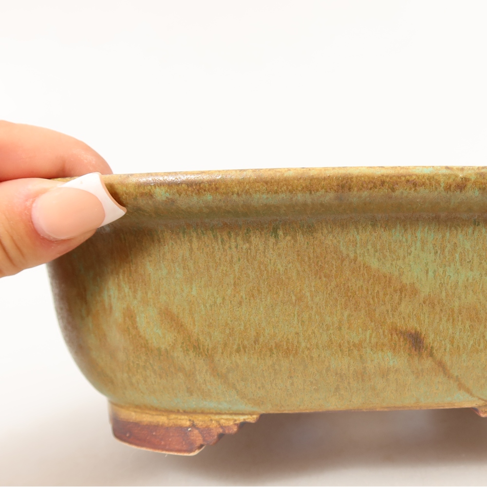 Ceramic bonsai pot, 20.5 x 16.5 x 7 cm, green