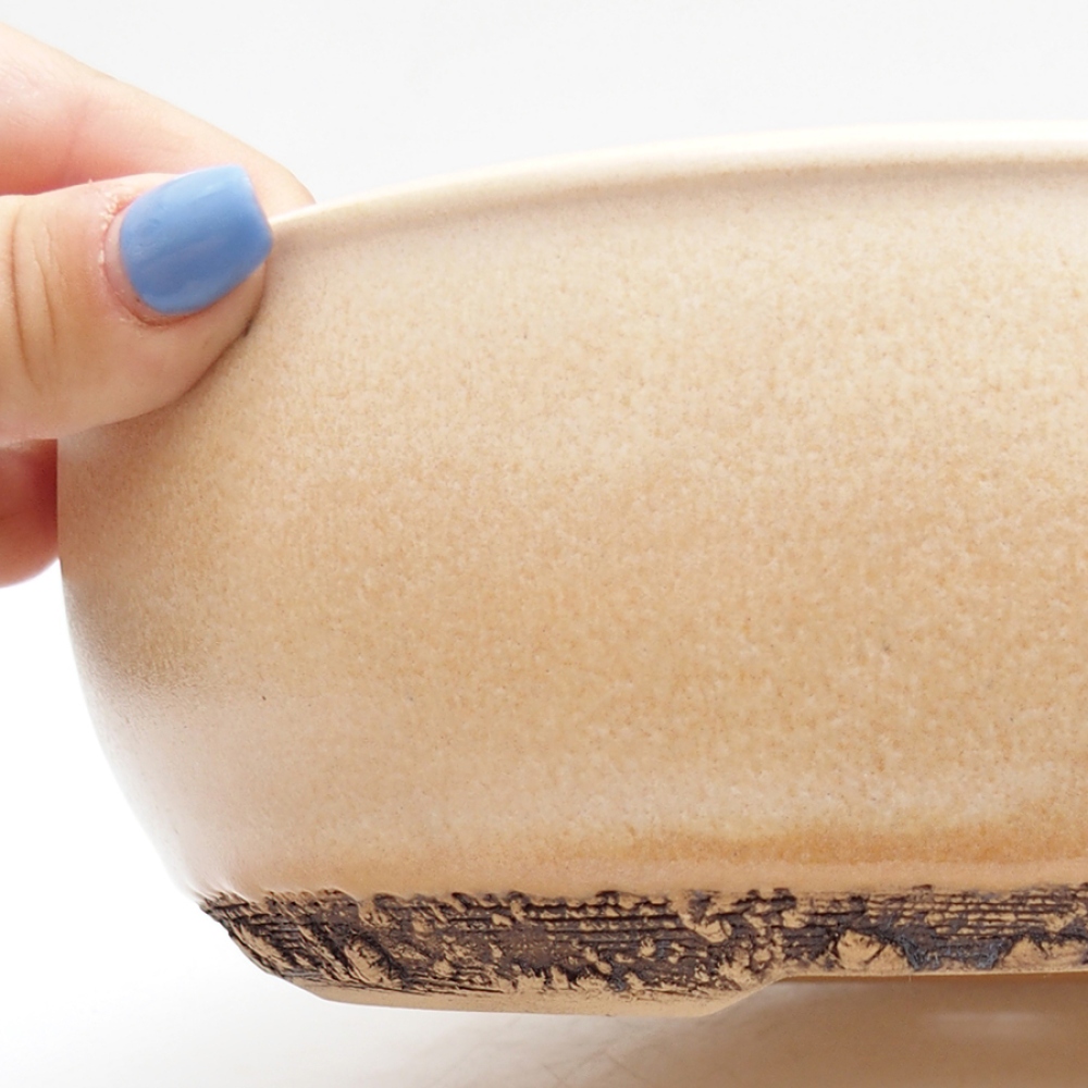 Ceramic bonsai pot 21.5 x 21.5 x 7 cm, beige