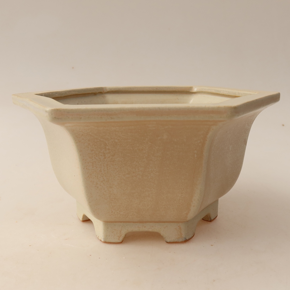 Ceramic bonsai pot, 18.5 x 16.5 x 9 cm, beige