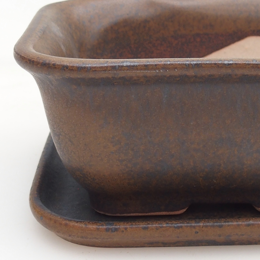 Bonsai bowl + saucer H38 - 12 x 10,5 x 5 cm. - brown