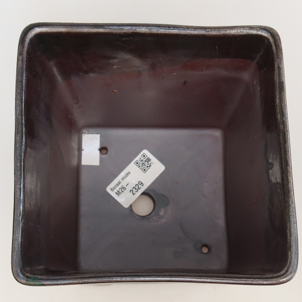 Ceramic bonsai pot, 13 x 13 x 14 cm, metallic green