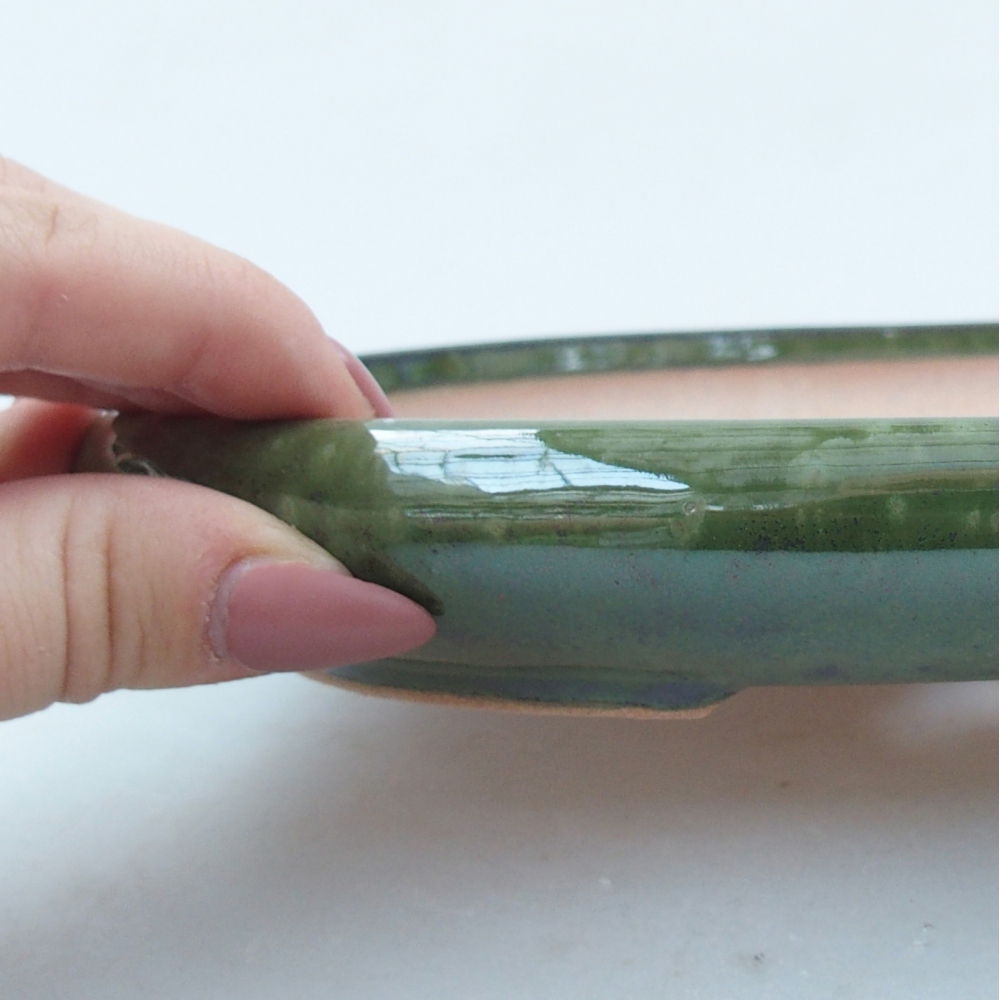 Ceramic bonsai bowl 22,5 x 16,5 x 3 cm, green