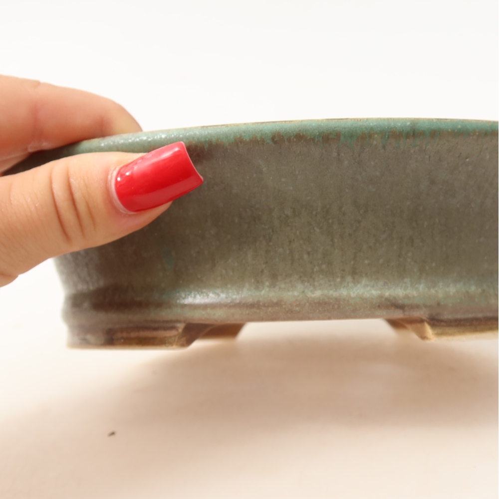 Ceramic bonsai pot, 17.5 x 16.5 x 4.5 cm, green