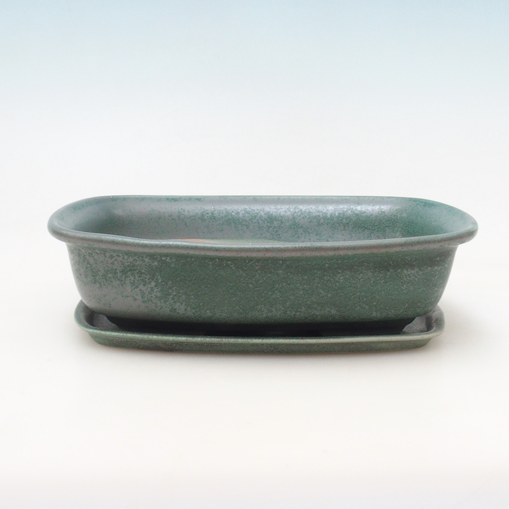 Bonsai pot + saucer H09 - 30 x 23 x 7.5 cm. - green