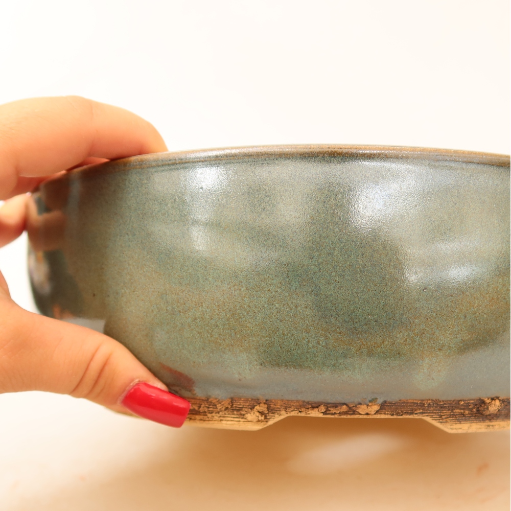 Ceramic bonsai pot, 25 x 25 x 7.5 cm, green