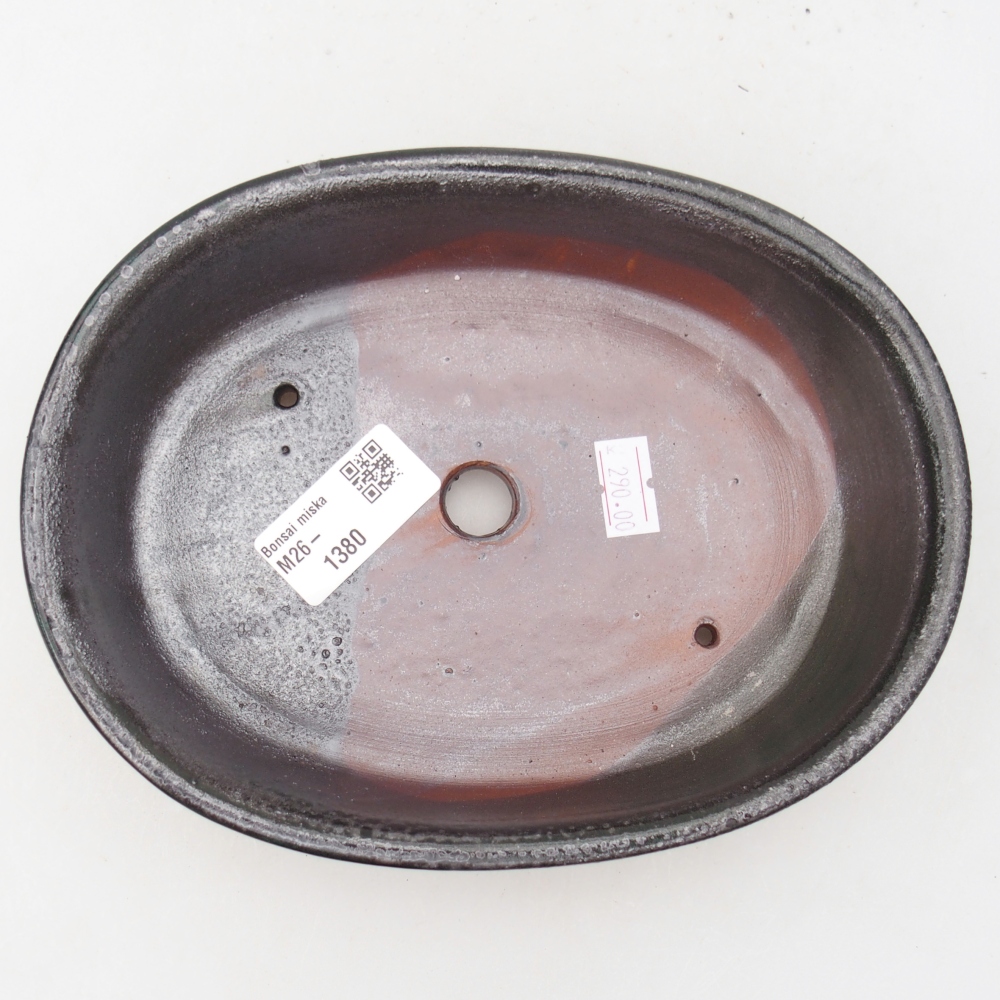 Ceramic bonsai bowl 19 x 14,5 x 4,5 cm, metallic green