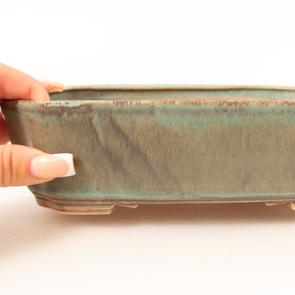 Ceramic bonsai pot, 21.5 x 18 x 6 cm, green