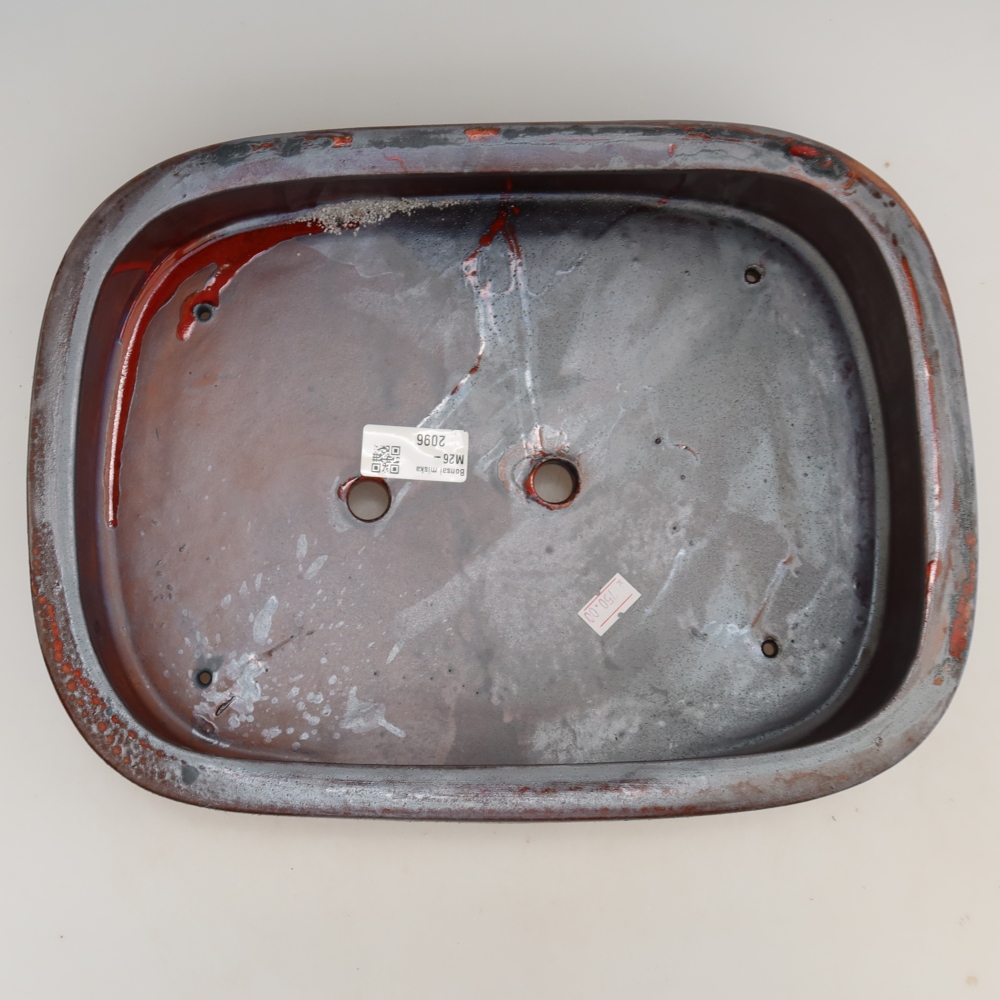 Ceramic bonsai pot, 32 x 24.5 x 6.5 cm, metallic red