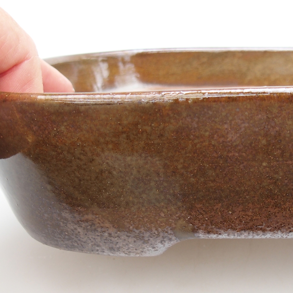 Ceramic bonsai bowl 23 x 18,5 x 5,5 cm, colour brown-green