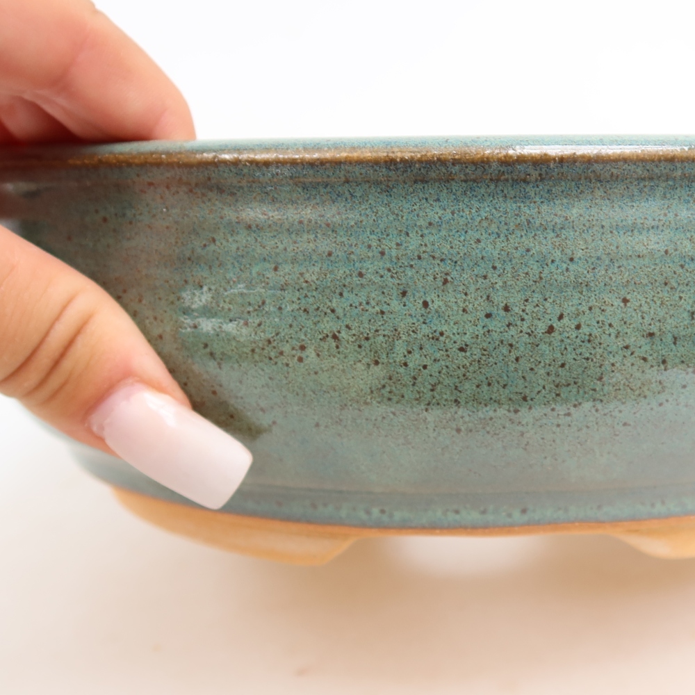Ceramic bonsai pot, 21.5 x 21.5 x 7 cm, green