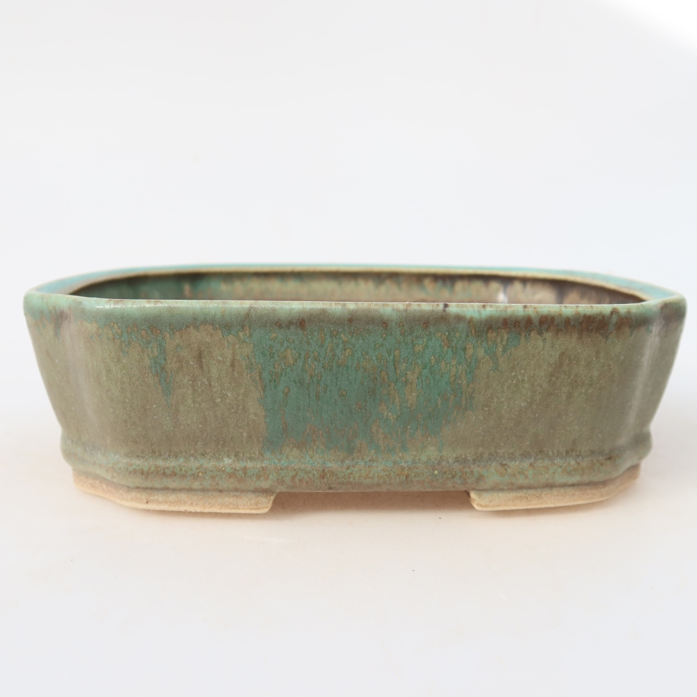 Ceramic bonsai pot, 17.5 x 14.5 x 5 cm, green