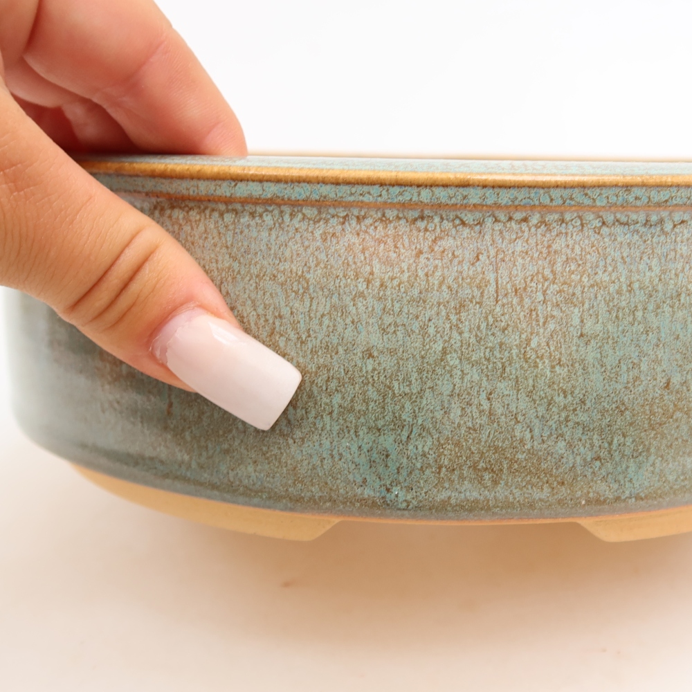 Ceramic bonsai pot, 21 x 21 x 6.5 cm, green