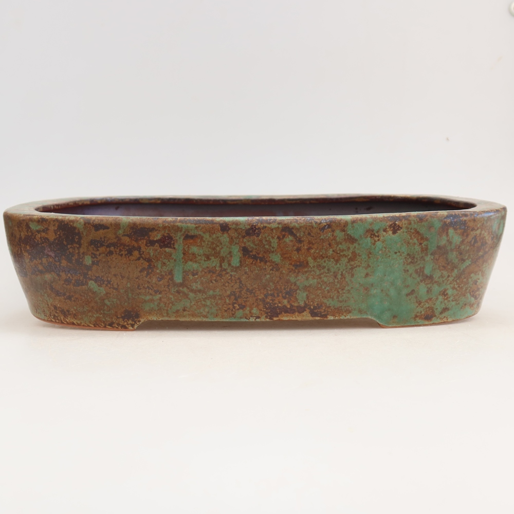 Ceramic bonsai bowl 32 x 24,5 x 6,5 cm, colour brown-green