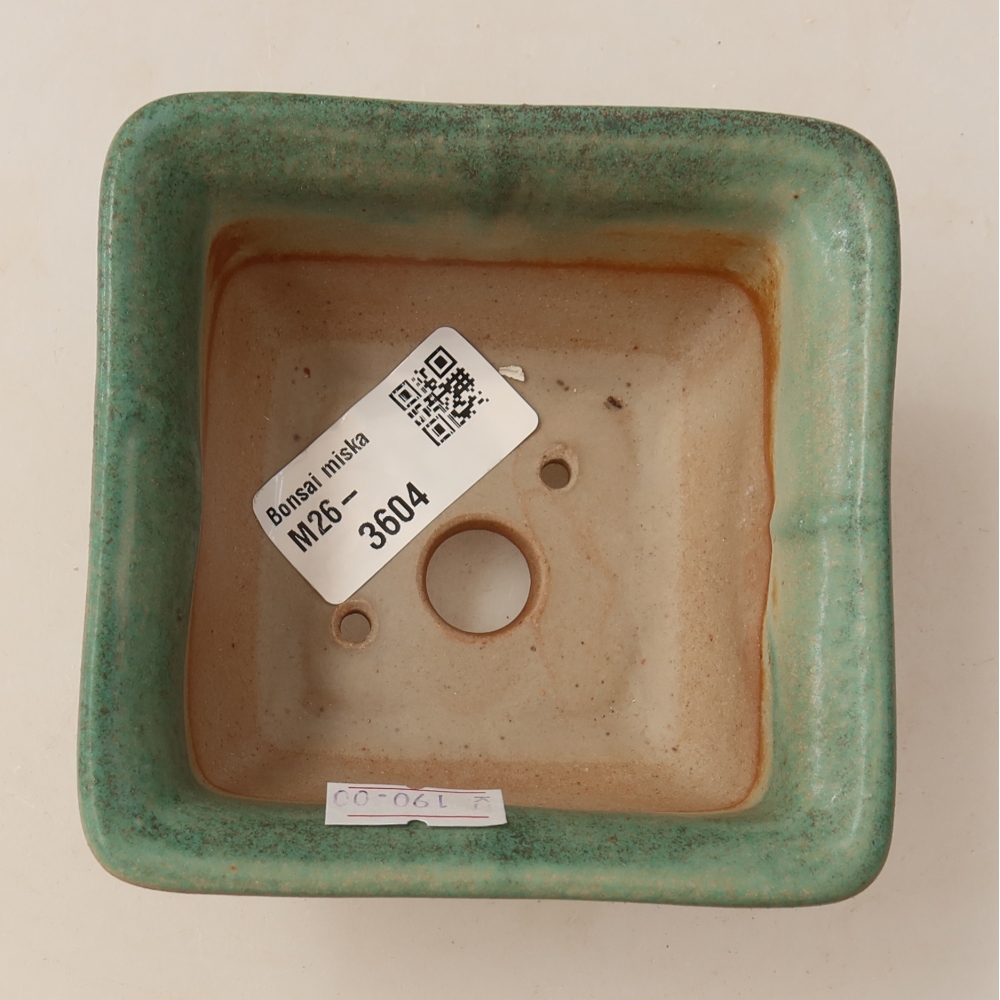 Ceramic bonsai pot, 9.5 x 9.5 x 5.5 cm, green