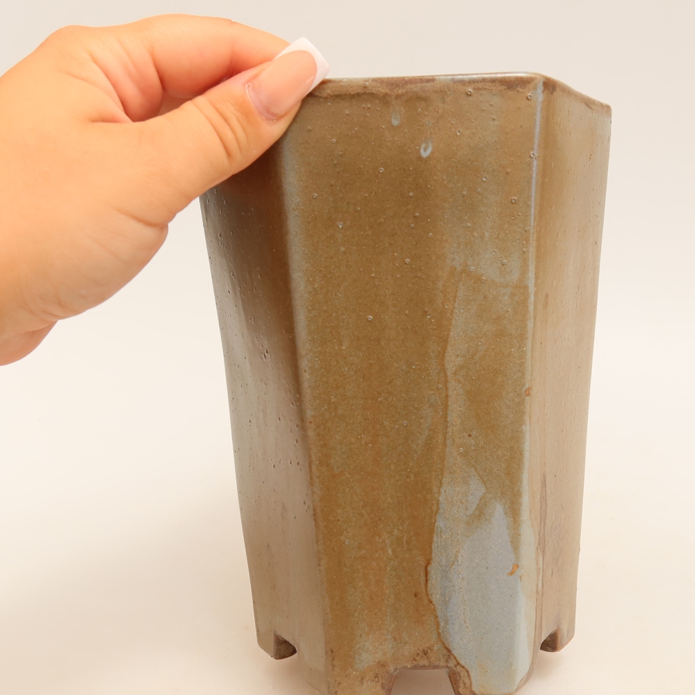 Ceramic bonsai pot, 13 x 12 x 17 cm, brown-blue